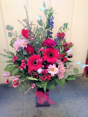 Ardent Love Bouquet with Pink Roses, Pink Gerbera Daisies, Pink