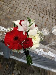 RED AND WHITE CLUTCH BOUQUET from Rose Garden Florist in Barnegat, NJ