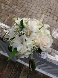 Shades of white clutch bouquet from Rose Garden Florist in Barnegat, NJ
